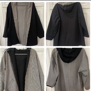 Jones of New York Black Houndstooth Reversible Hooded Jacket Sz Large Raincoat